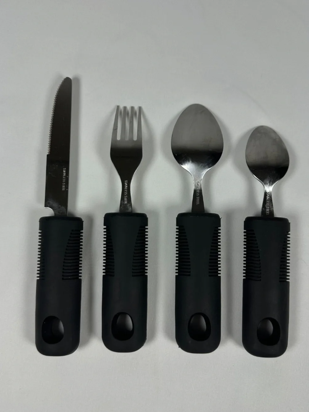 Adaptive Utensils 4 Piece Set Black Easy Grip Handles Elderly Friendly